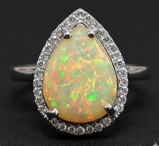 Natural Fire Opal  White Topaz 925 Solid Sterling Silver Ring Jewelry Sz 6