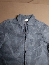 Brioni Linen Shirt Men's Size L Dark Blue Made in Italy Floral Print EUC