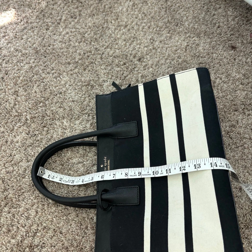 Bolso de Mano Kate Spade Madison Rayas Cuero Saffiano y Lona Negro Blanco Foto 4 de 4