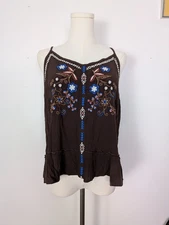 Shyanne Tank Top L Western Floral Embroidered Rodeo Cowgirl Boho