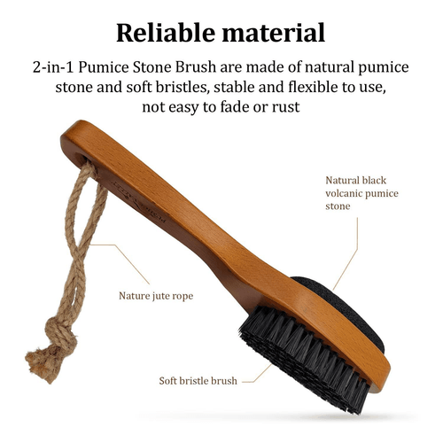 Pumice Stone for Feet & Foot Brush with Handle 2 in 1 Natural Wood Pedicure - Picture 2 of 7