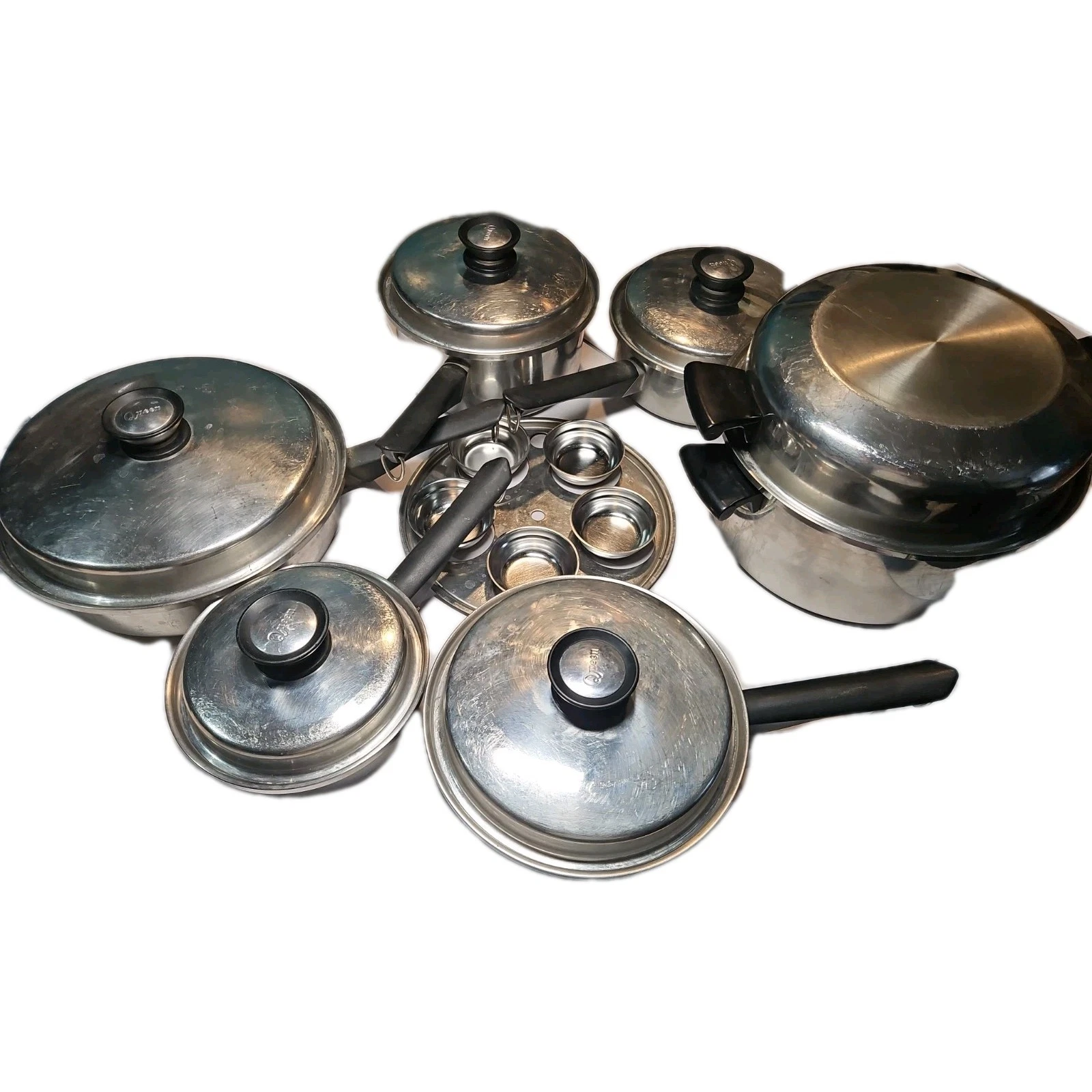Vintage AMWAY QUEEN 18/8 3 Ply SS Waterless Cookware 18 Pc Set USA