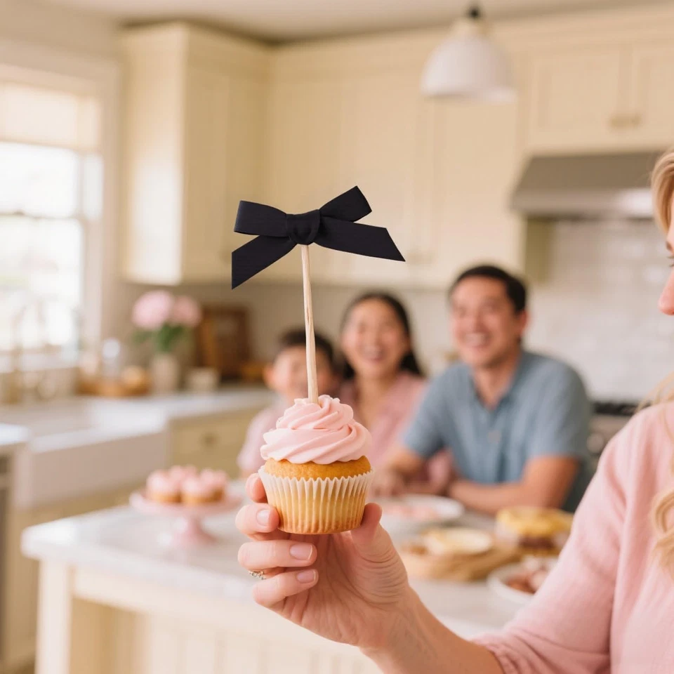 30 piezas adornos para cupcakes con lazo negro, decoraciones para pasteles de coqueta para cumpleaños, novia Foto 3 de 4