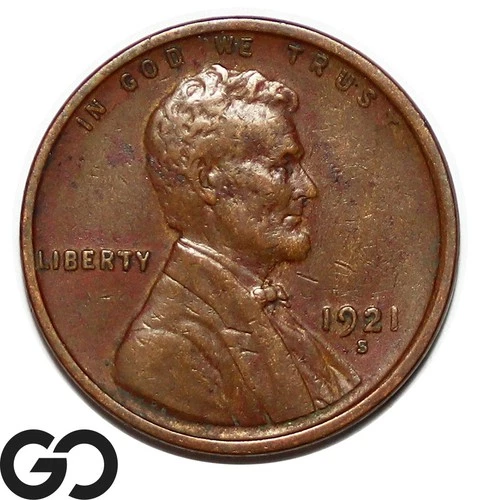 1921-S Lincoln Cent Wheat Penny, Choice AU