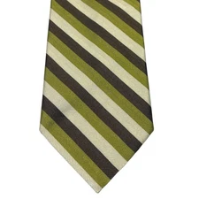 Altea Milano 100% Silk Striped Tie Brown Green Cream Herringbone 3.5”x61” Italy