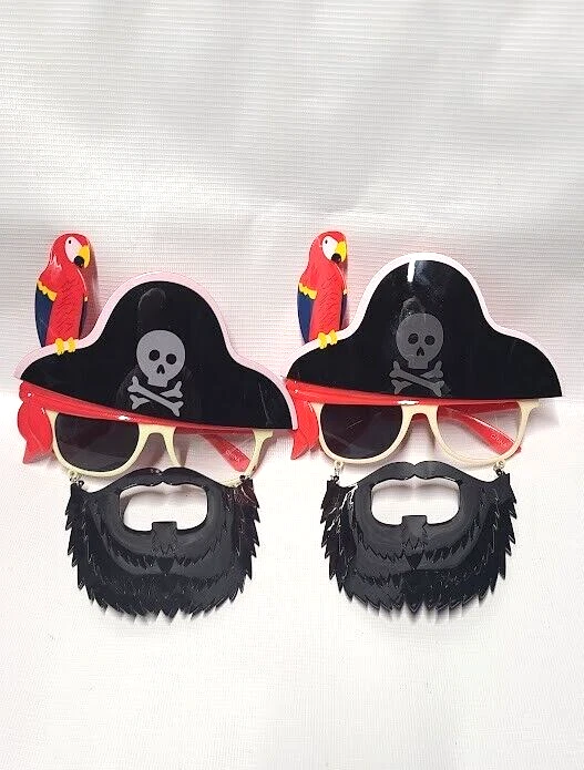 Set of 2 Sunstaches Pirate Beard Sunglasses, Skull & Crossbones, Parrot, Costume - Image 2 of 4