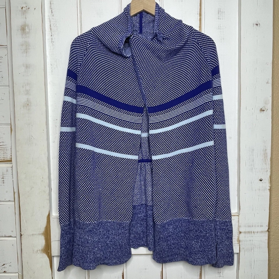Lululemon Ivivva Blue Striped Feelin’Toasty Wrap Knit Cardigan Sweater Youth 12 - Image 3 of 4