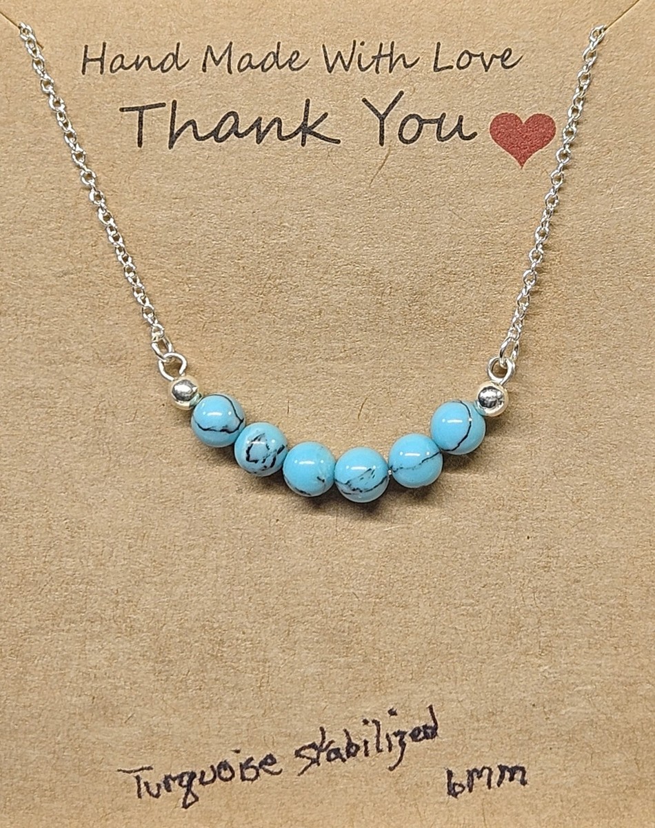 Turquoise 6mm Genuine Gemstone Bead Necklace on 20 925