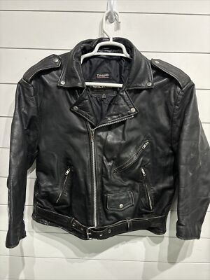 Vtg Wilsons Open Road Full Zip Leather Motorcycle Cafe Racer Jacket Mens XL 