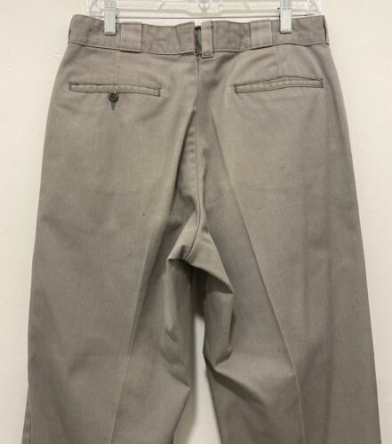 VINTAGE 60'S CHINO GRAY FADED WORK TALON CUFFED COTTON DRESS PANTS 32x26 RARE - Picture 13 of 17