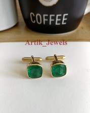 Simulated Emerald Gemstone With 14K Gold Plated Silver Cufflink 681
