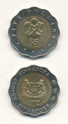 切手98 Singapore / Singapur - 5 Dollars 1998 UNC - Bimetall | eBay