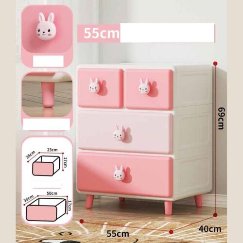 Cartoon Pink Rabbit Design 3 Tier Drawers Cabinet - Picture 1 of 1
