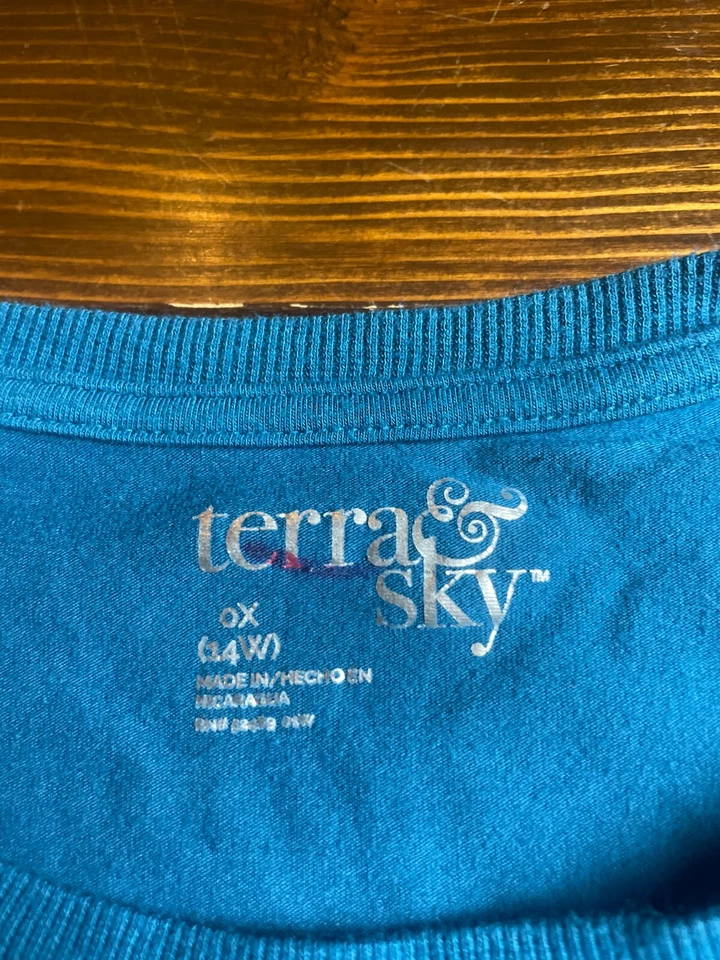 Camisa Terr & Sky para mujer talla OX (14w) azul manga larga puño acanalado cuello redondo camiseta Foto 4 de 4