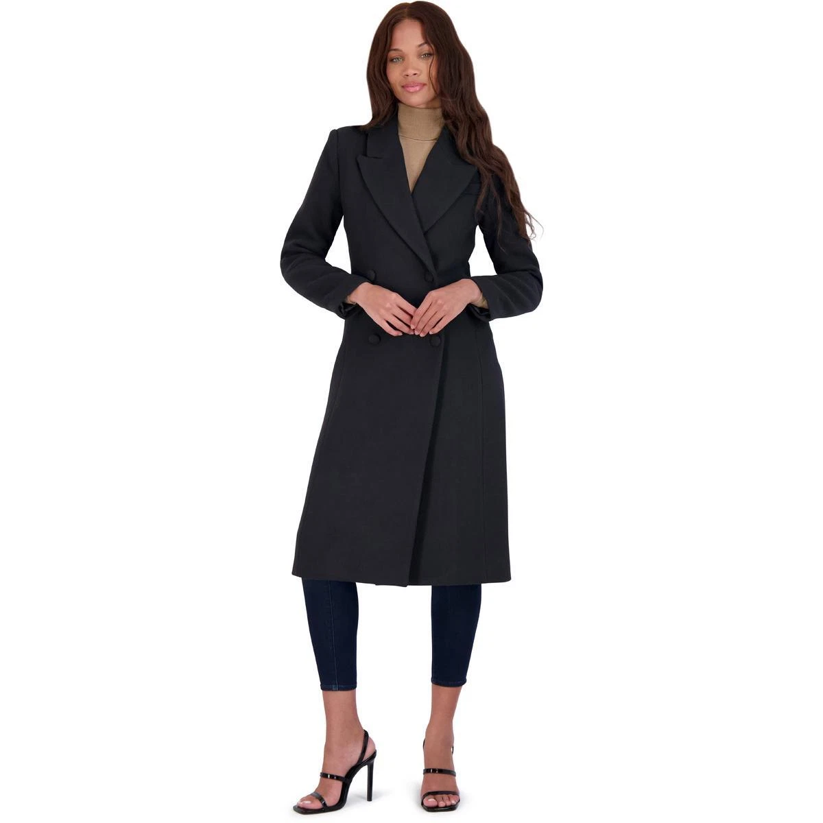 Avec Les Filles Women's Double Breasted Tailored Wool Blend Coat