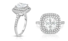 Pave Princess-Cut Cubic Zirconia 925 Sterling Silver Engagement Ring Women/Girls