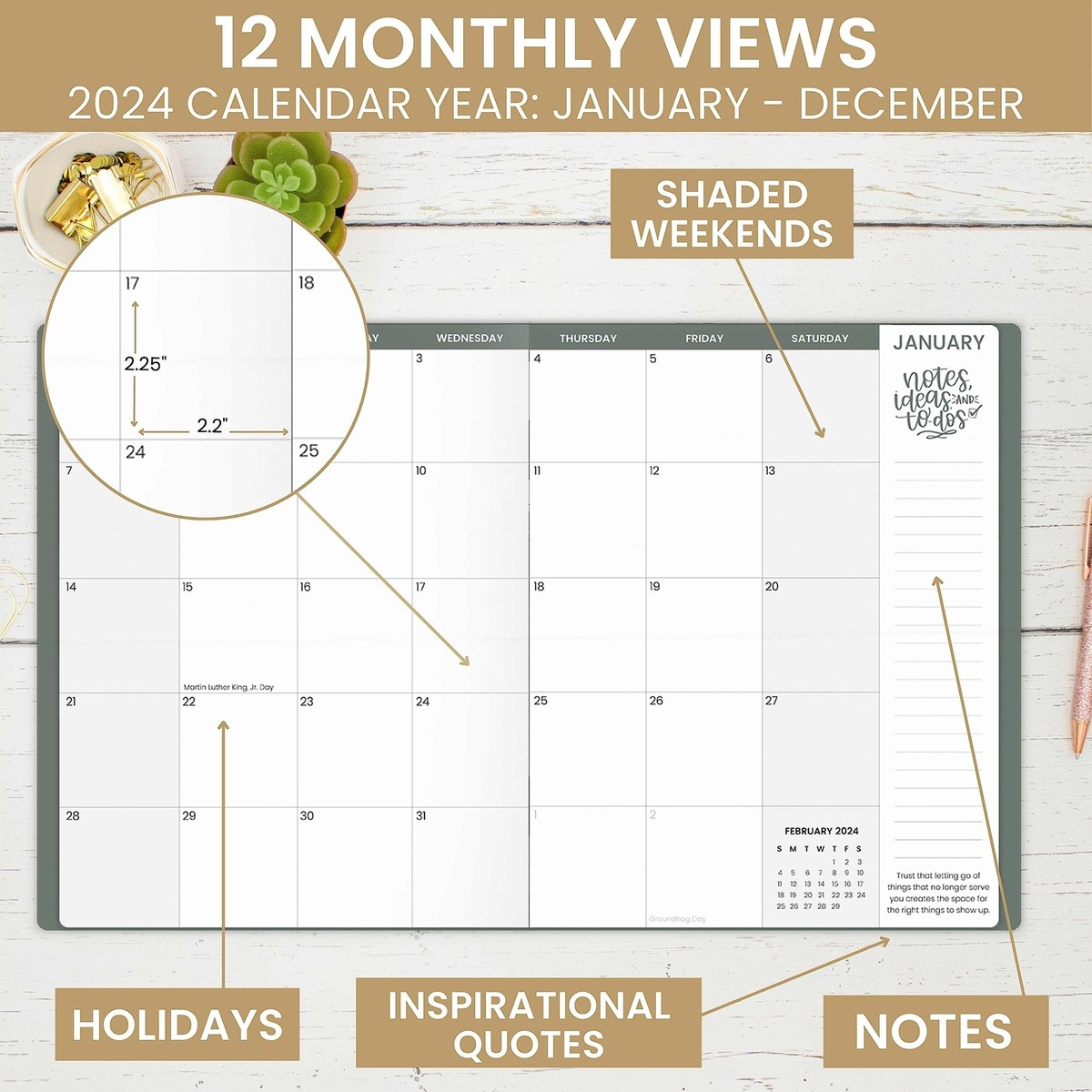 bloom daily planners 2024 Monthly Planner Calendar January 2024 - December  20... | eBay