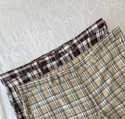 (2) Cool Pro 18 Men s 42 BLACK -TAN Plaid Golf Shorts Adjustable Waist EXCELLENT