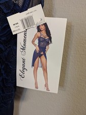 Elegant Moments Lingerie Blue Medium Lace Mesh Gown New with Tags