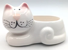 Cozy Cat Pottery Planter White / Pink   Cartoon Face Mount Clemons Pottery Taiw.