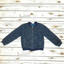 OshKosh Genuine Kids Girls Blue Chambray Leopard Print Quilted Jacket Size 6