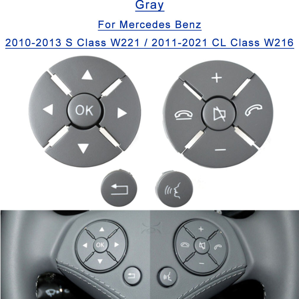 For Benz W221 S Class W216 CL Class Steering Wheel Buttons Cover 12PCS Gray(N)