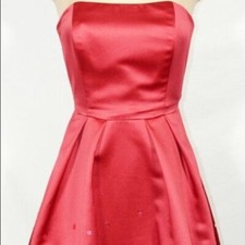 Davids Bridal Strapless Satin Short Dress Sz 14 Guava Bridesmaid Prom Homecoming