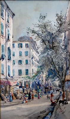 19.Jh. SÜDFRANKREICH STADT STRASSENSZENE Marseille / Schön? Signiert JL datiert 1888