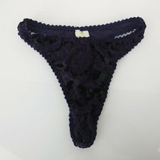 Vintage Purple Floral Burnout Velvet Velour Panties Thong Women Ladies Size S 5