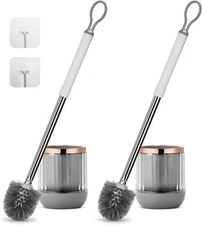 Toilet Bowl Brush and Holder 2 Pack Long Handle for White 
