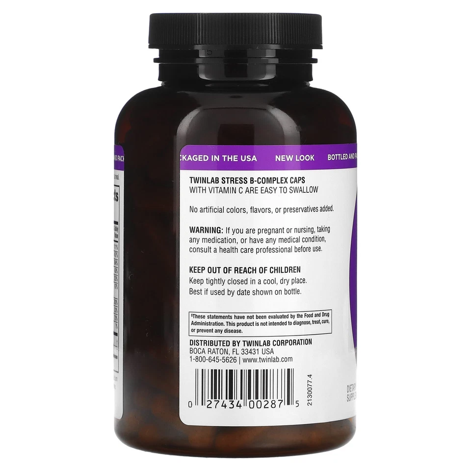 Twinlab Stress Complejo B Cápsulas 250 Cápsulas Sin Huevo, Sin Pescado, Sin Lactosa, Foto 3 de 3