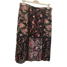 Vintage Womens Patchwork Maxi Skirt Dark Floral Crochet Cottage Fairy Grunge L