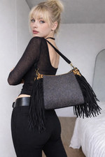 Echtleder Tasche Wildleder Glitter Fransen Boho Festival Leopard Bag crossbody