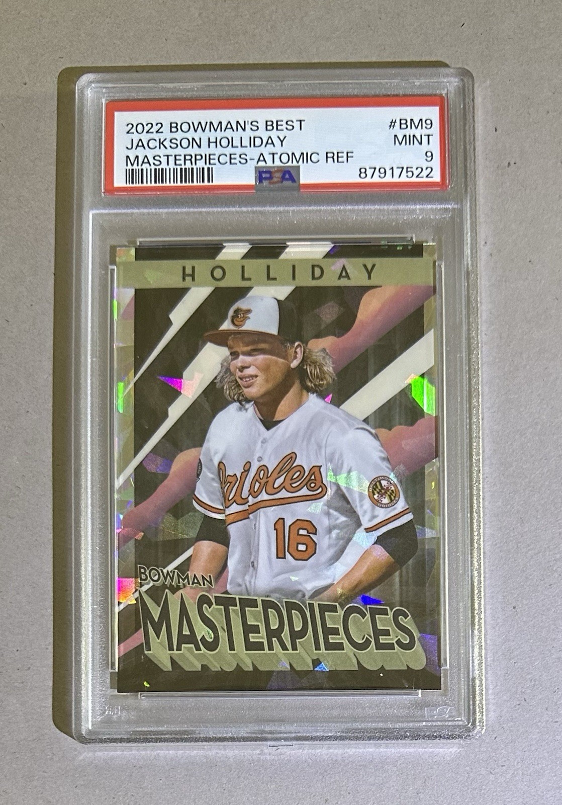 2022 Bowman's Best Jackson Holliday #BM9 Masterpieces Atomic Refractor: PSA 9