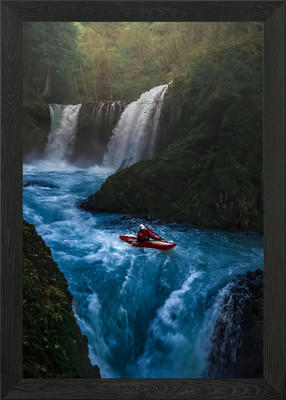 Kayaking Waterfall Framed Wall Art Poster Canvas Print Picture