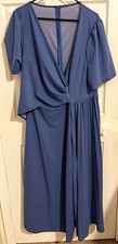 SHEIN CURVE Plus 4XL Blue Solid Chiffon Midi Dress V-Neck Pleated Zip Bridesmaid