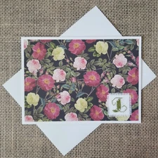 Completed Finished Cross Stitch Script Initial Letter L Blank Note Card