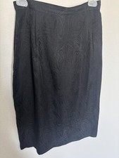 Vintage 100 Silk Black Paisley Midi Skirt Size 10 Minimalist Y2K Office Siren