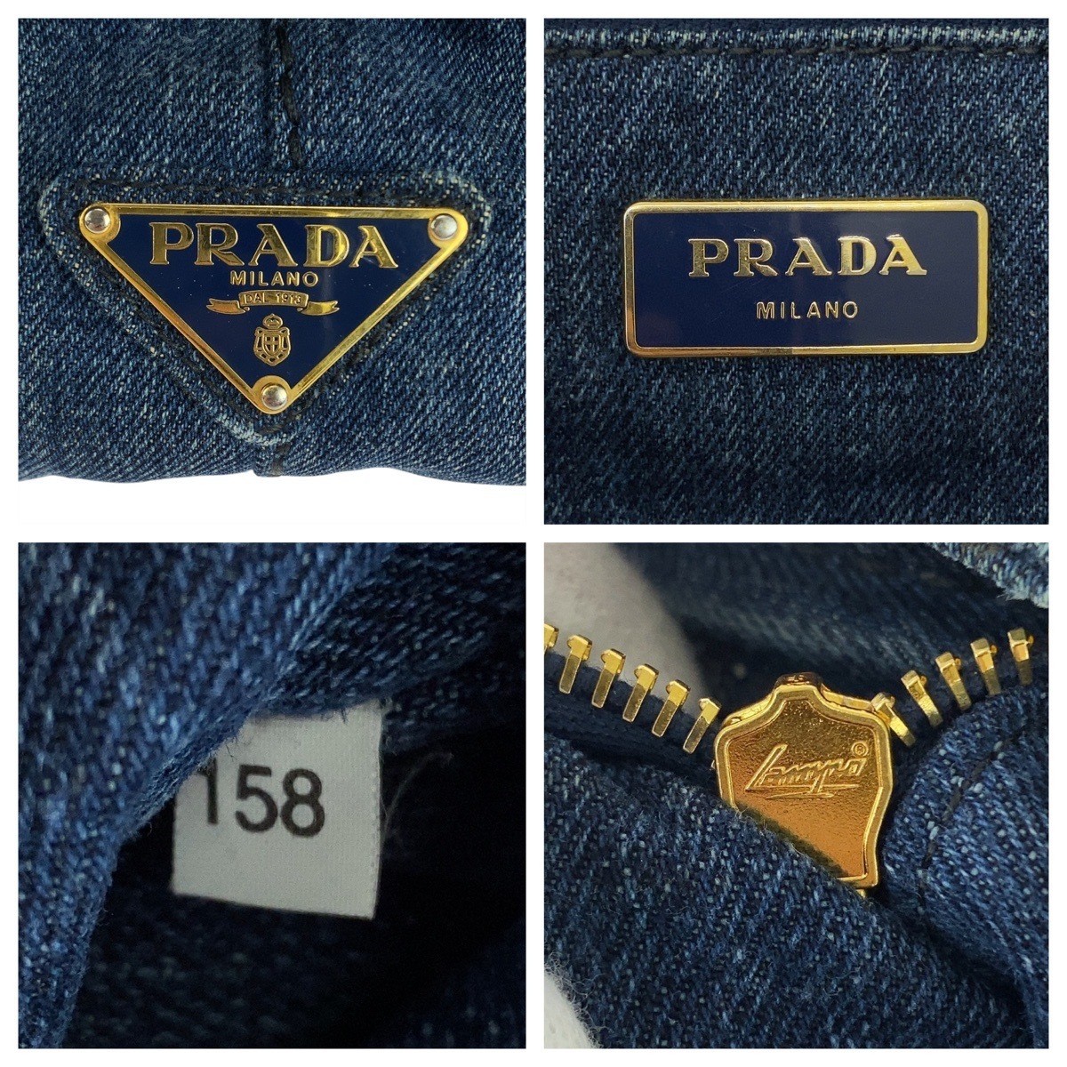PRADA CANAPA Triangle Logo Plate Blue Gold Hardware Canvas Tote Bag Handbag Ladi thumbnail 4