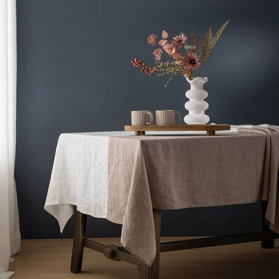 60x84 inch Rectangular Linen Tablecloth Natural Flax Table Cover - Image 4 of 4