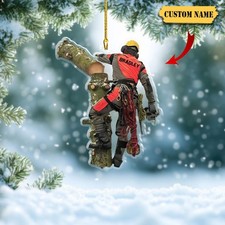 Personalized Tree Climber Ornament 2D Acrylic, Custom Arborist Christmas