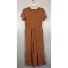 Old Navy Orange Slub Knit Tiered Swing Midi Dress Small Short Sleeve Stretch