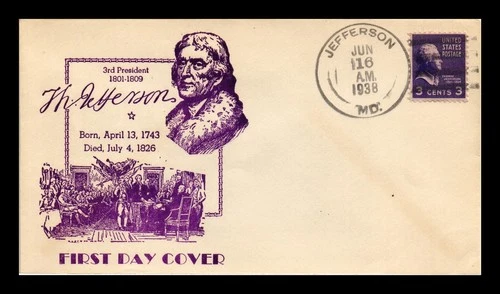 DR JIM STAMPS US COVER THOMAS JEFFERSON PRESIDENTIAL FDC SCOTT 807 HAND CANCEL