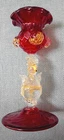 SALVIATI MURANO VENETIAN RUBY RED ART GLASS SWAN STEM HAND BLOWN CANDLE HOLDER