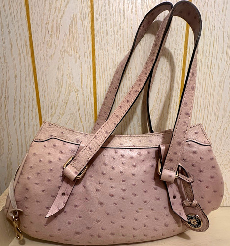 Dooney & Bourke Pink Ostrich Embossed Shoulder Bag Gold Hardware Adjustable