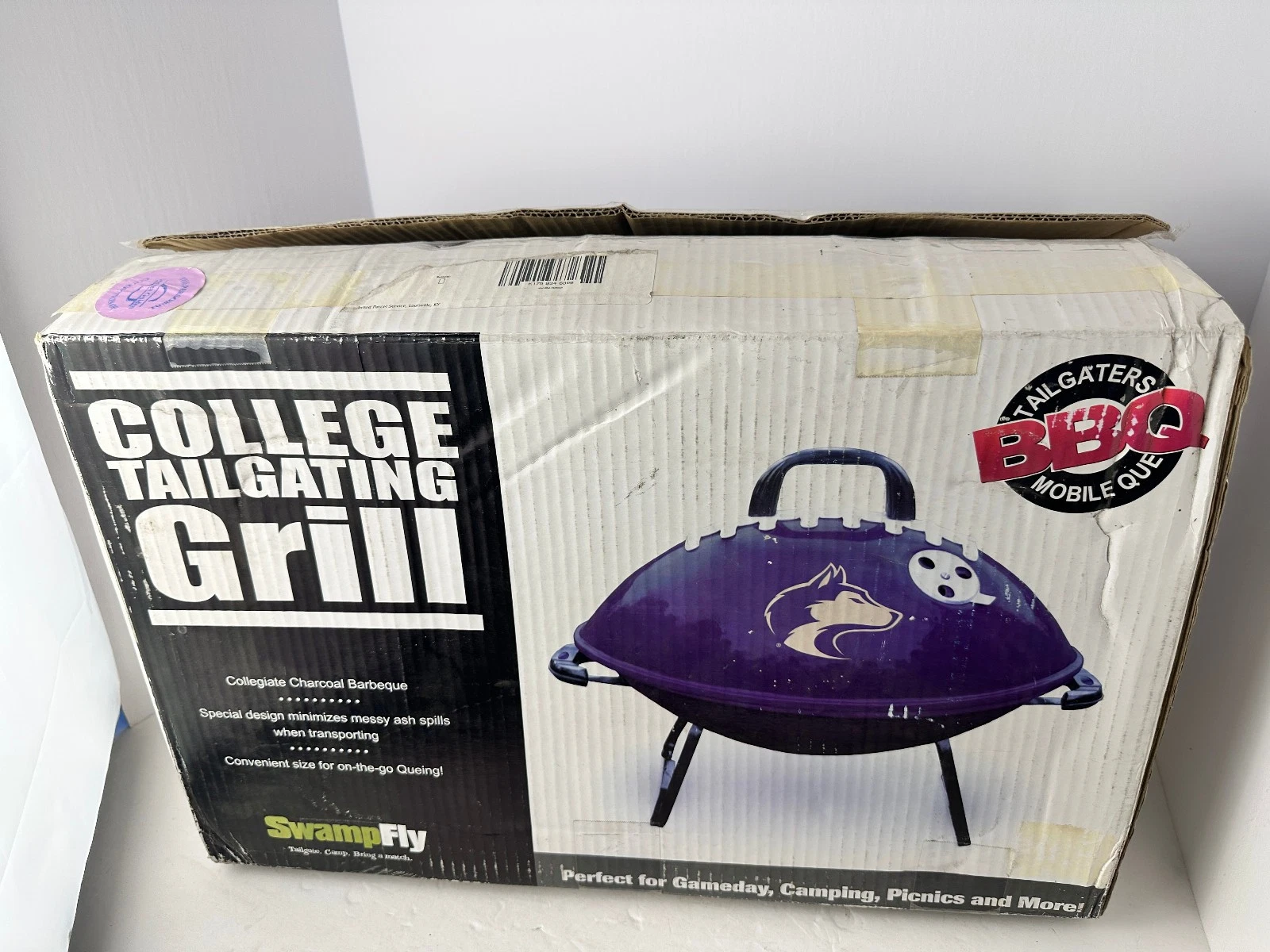 Swamp Fly College Tailgating Grill Portable Charcoal BBQ Husky Open Box