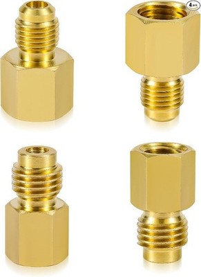 4pcs Refrigerant Tank Adapter/Vacuum Pump, R134A to R12 Adapter Fittings 1/4 SAE