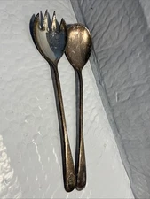 Vintage Silver Plate Italy Serving Salad Spoon and Fork Set 9.25”  Elegant 