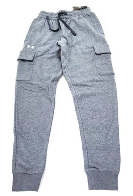 Under Armour UA Rival Fleece Cargo Joggers Mens Small Gray Tapered Sweatpants