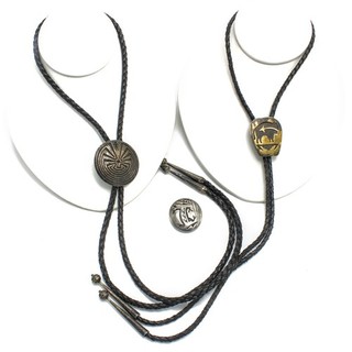 Southwest Signed Sterling Overlay Buffalo Man in Maze Bolo Tie Lot of 3 #S5622 3